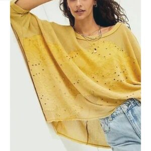 Free people - Palm Tree Dreams Tee Eyelet Oversized Yellow Gauzy Tunic - Small